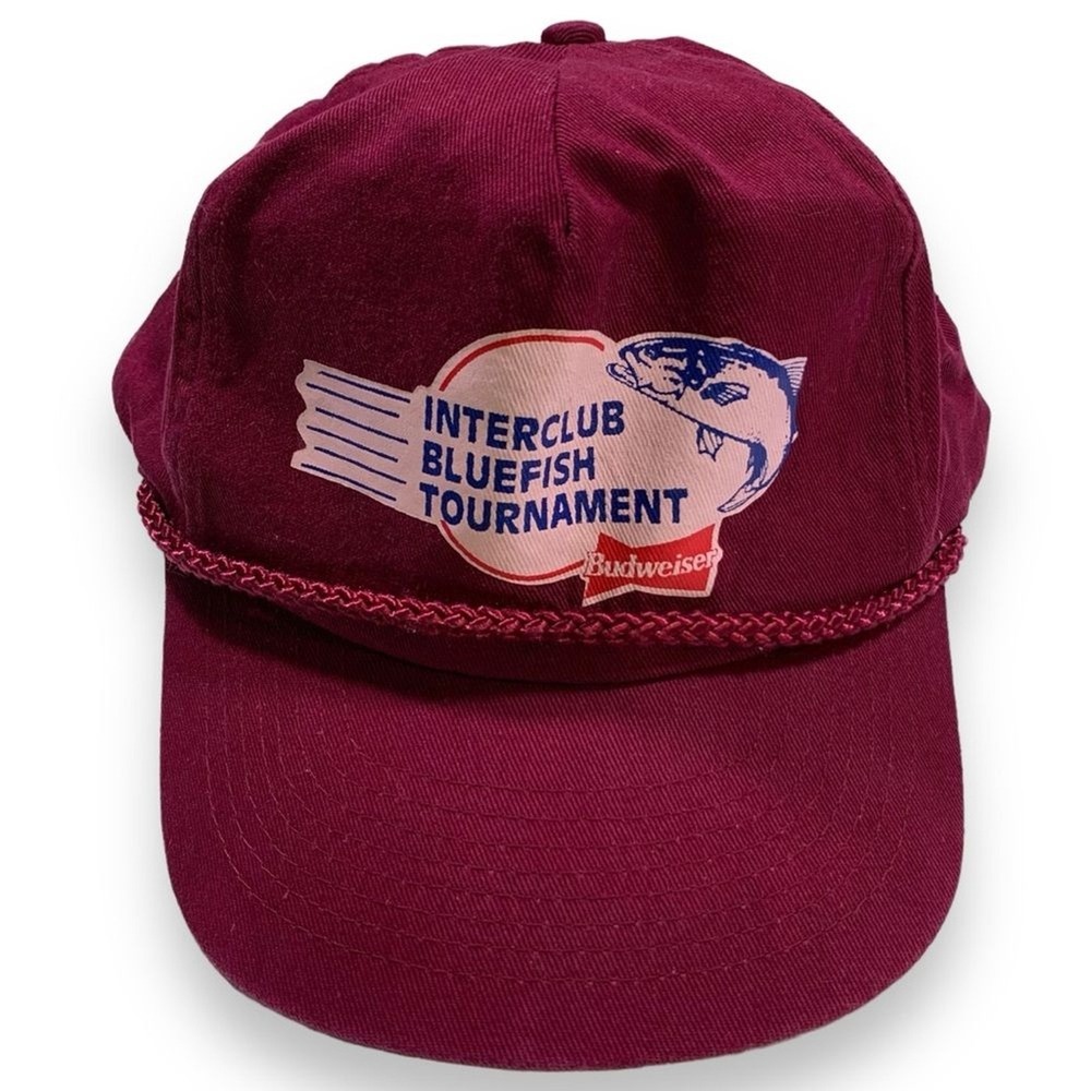Vintage Toppers Budweiser Rope Brim Snapback Hat Maroon Bluefish Tournament OSFA